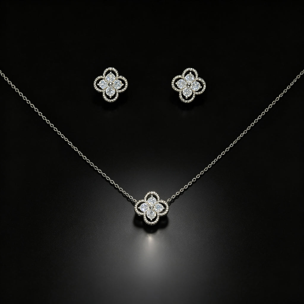 Set Kalung & Anting Flower Zirkon – Galaksi Jewelry