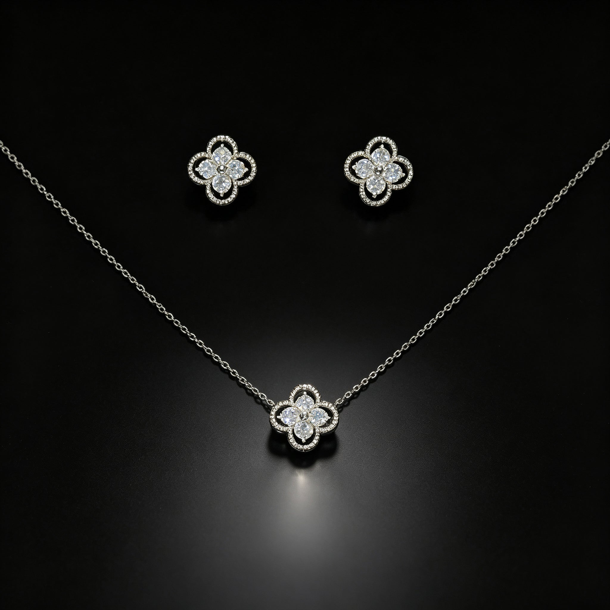 Set Kalung & Anting Flower Zirkon – Galaksi Jewelry