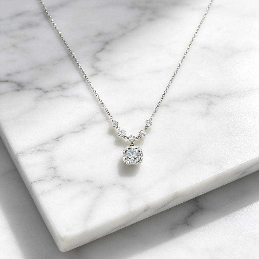 Kalung Liontin Zirkon Cushion Halo