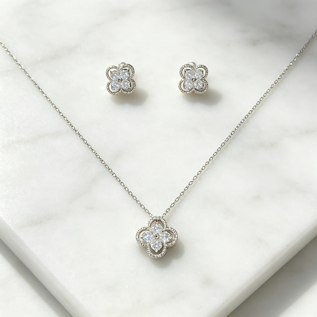Set Kalung & Anting Flower Zirkon – Galaksi Jewelry