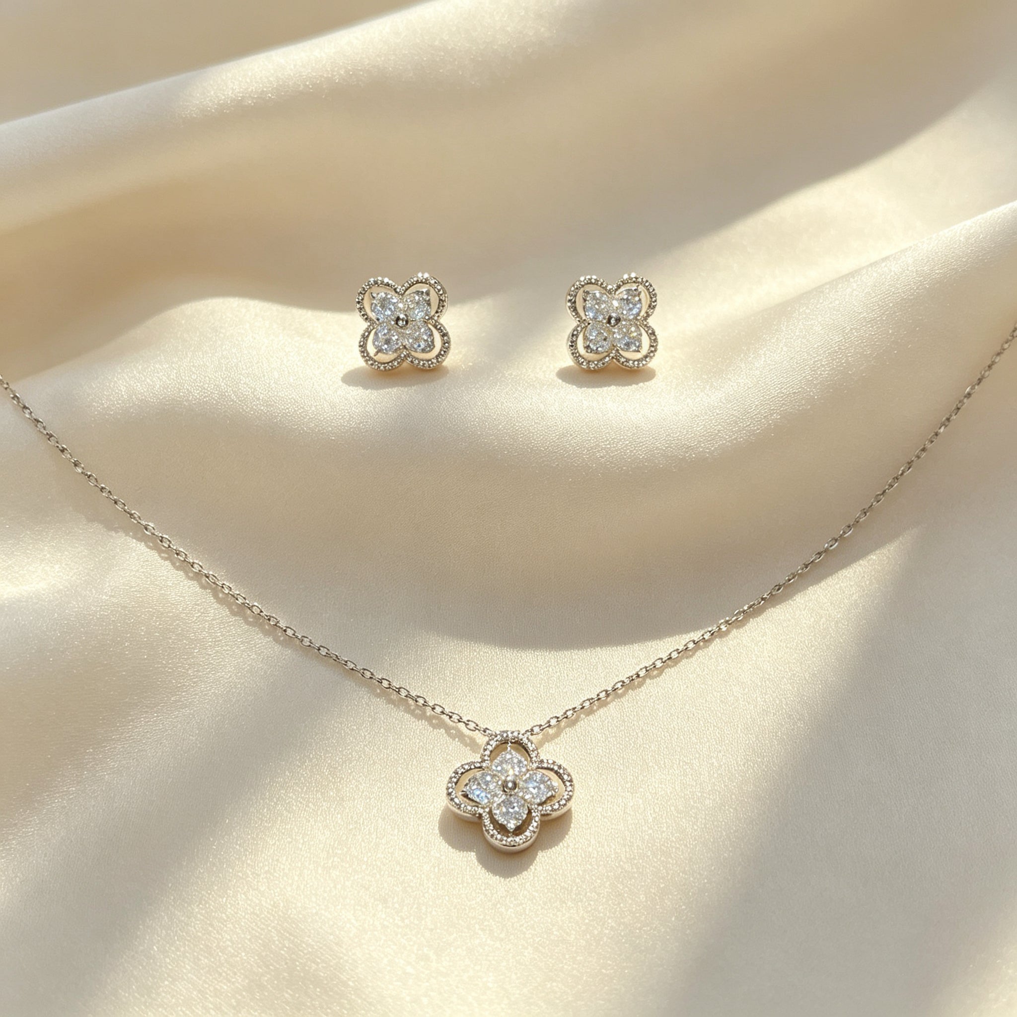 Set Kalung & Anting Flower Zirkon – Galaksi Jewelry