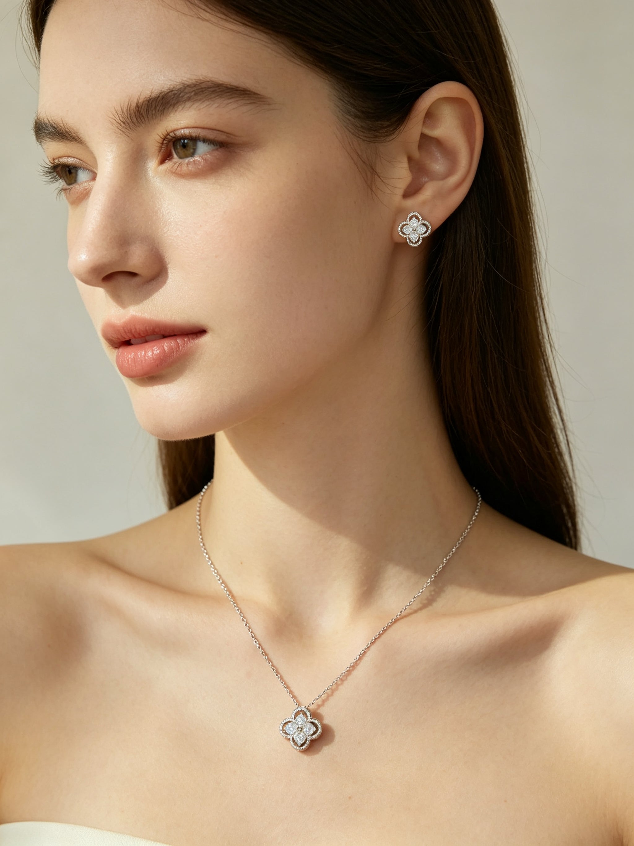 Set Kalung & Anting Flower Zirkon – Galaksi Jewelry